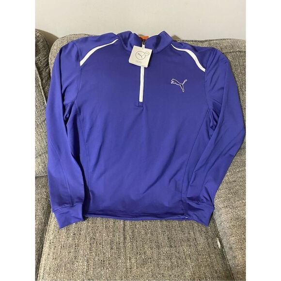 Men's Puma Sport Lifestyle Cell Long Sleeve Mock Neck 1/4 Zip Jacket Blue M - Picture 1 of 7